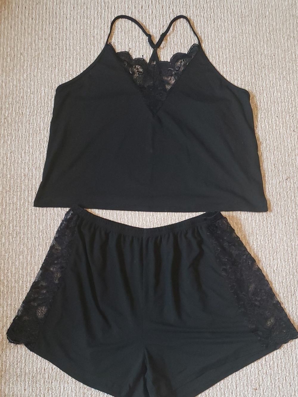 SHEIN Black Lace-Trim Cami and Shorts Sleep Set